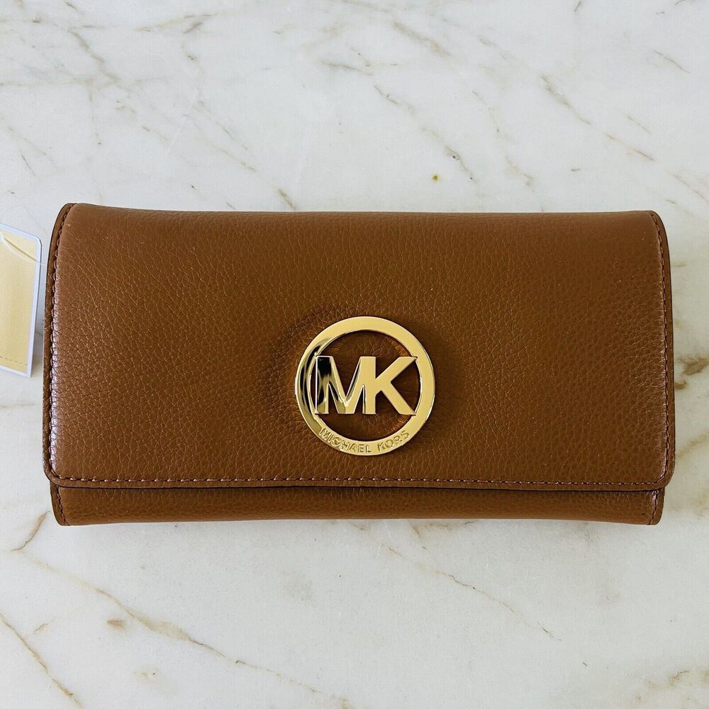 MICHAEL KORS Fulton Acorn Brown Leather Large Gusset Carryall Continental Wallet